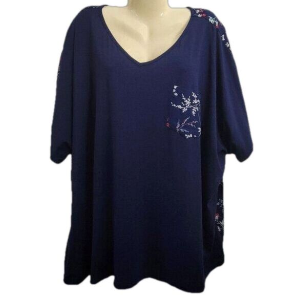 NEW 3X Liz Claiborne Sleepwear Woman's PJ Top Navy Floral stretchy Pocket NWT - Picture 1 of 8